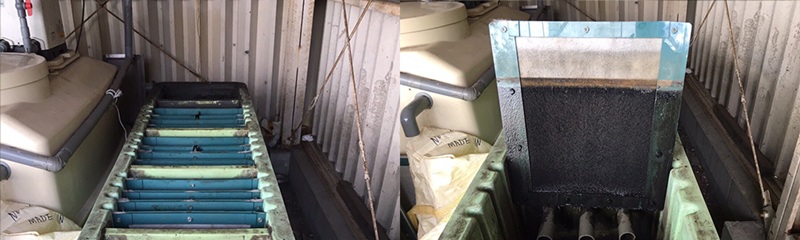 ※フィルターに菌を付着させて処理している様子